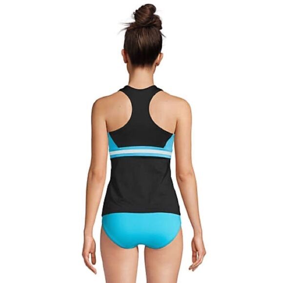 Land’s End Plus Regular zip front soft cup tankini black aqua white Vari… - Picture 4 of 5